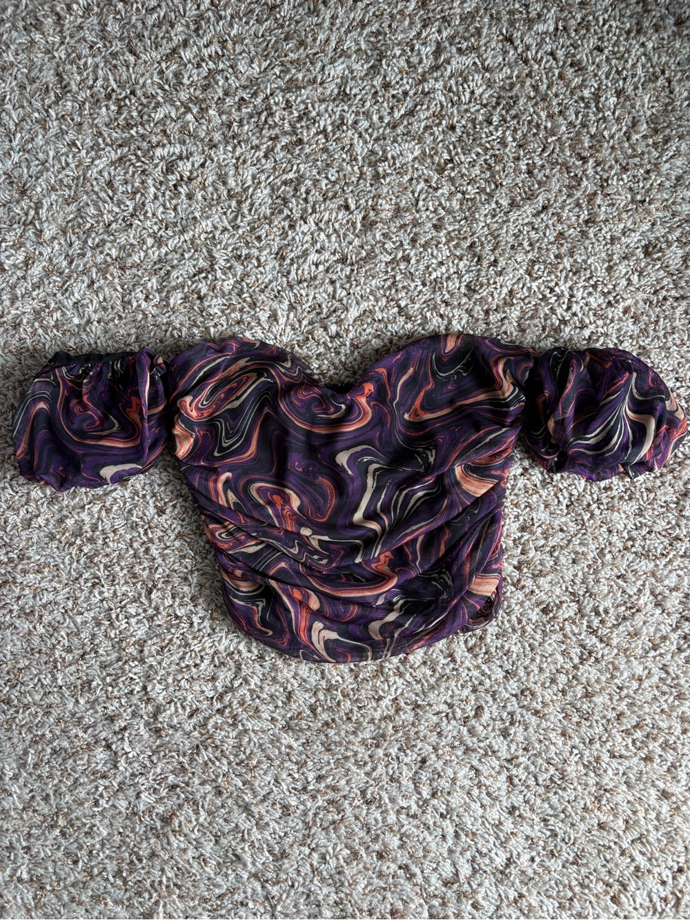 Nasty Gal Purple Swirl Off-Shoulder Crop Top